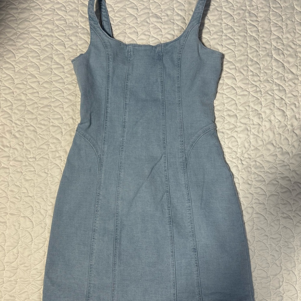 Miou Muse Denim Dress Sleeveless Blue Jean Midi Sheath Women’s Size Medium
